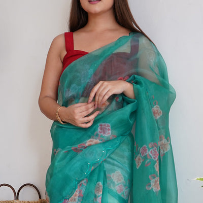 Aqua Green Organza Saree