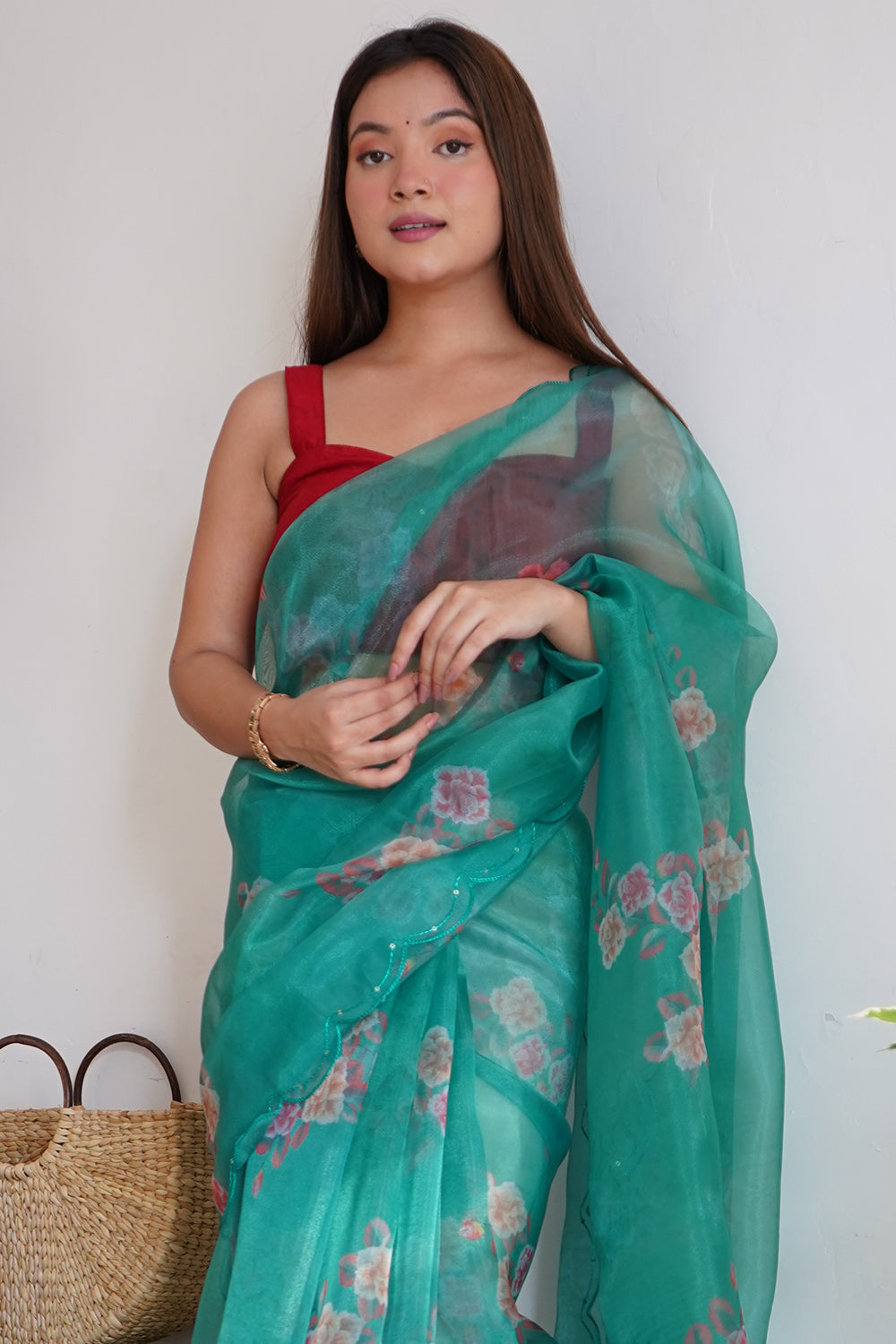 Aqua Green Organza Saree