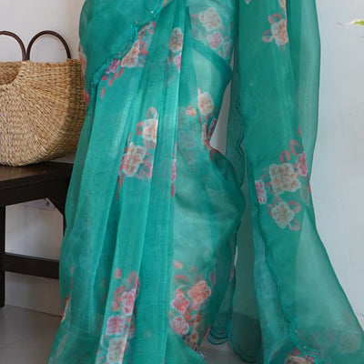 Aqua Green Organza Saree