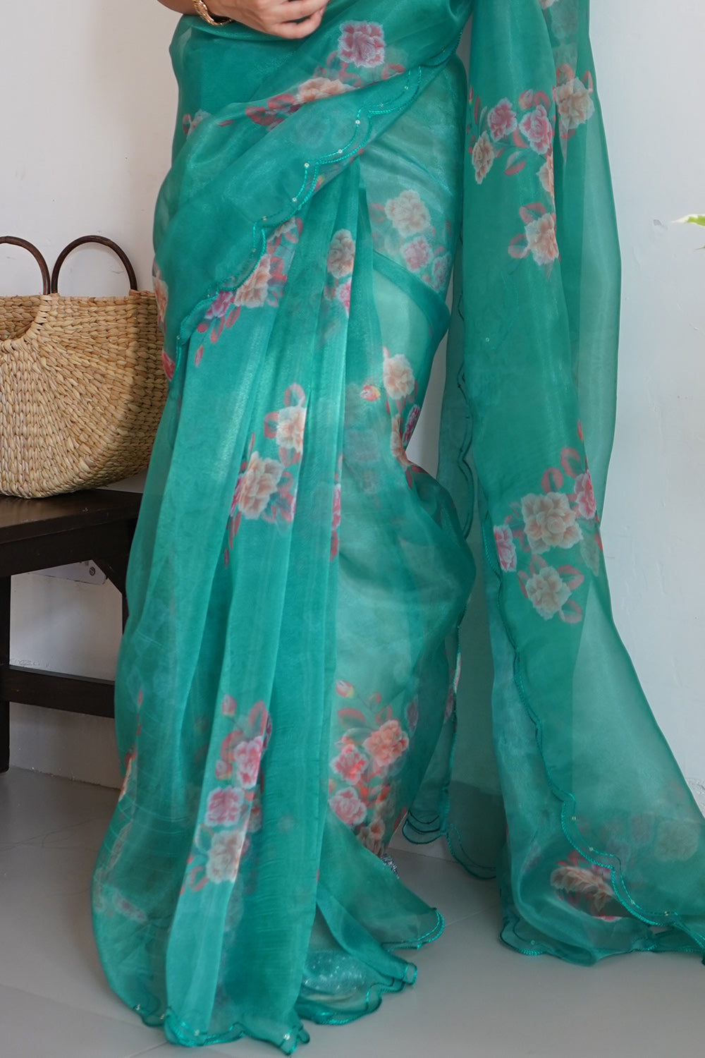 Aqua Green Organza Saree