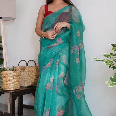 Aqua Green Organza Saree
