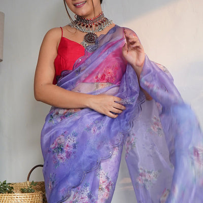 Azure Blue Organza Saree