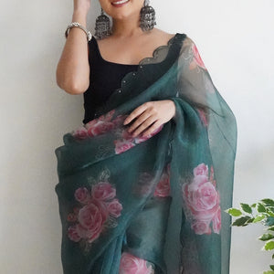 Hunter Green Organza Saree