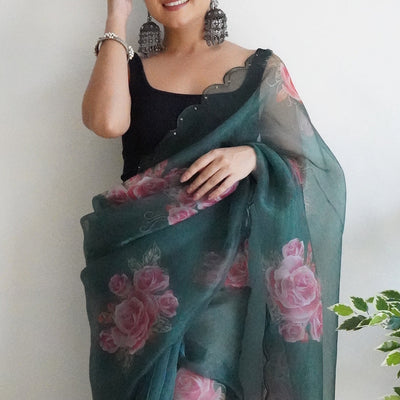 Hunter Green Organza Saree