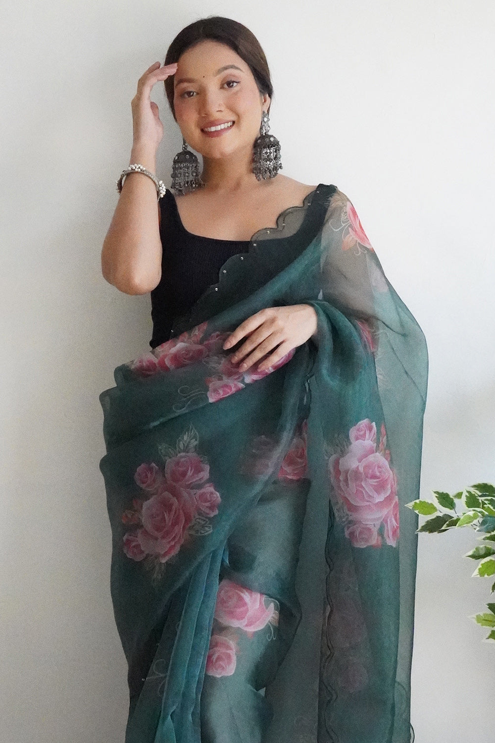 Hunter Green Organza Saree