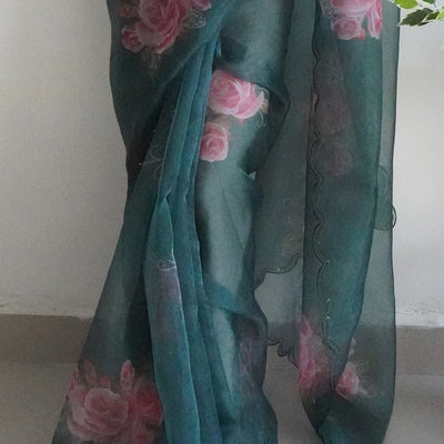 Hunter Green Organza Saree