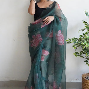 Hunter Green Organza Saree