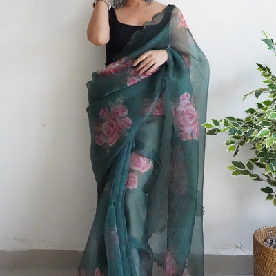 Hunter Green Organza Saree