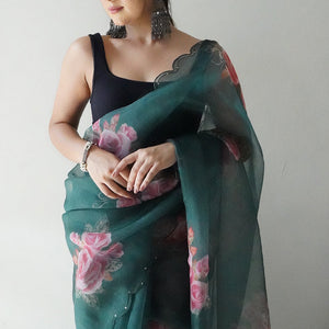 Hunter Green Organza Saree