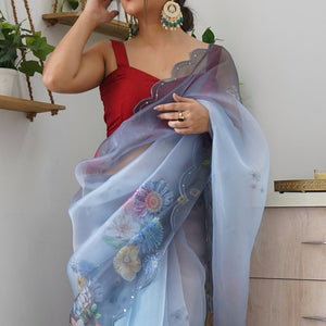 Coin Grey Organza Saree