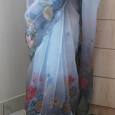 Coin Grey Organza Saree