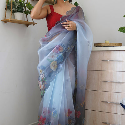 Coin Grey Organza Saree