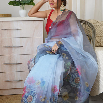 Coin Grey Organza Saree