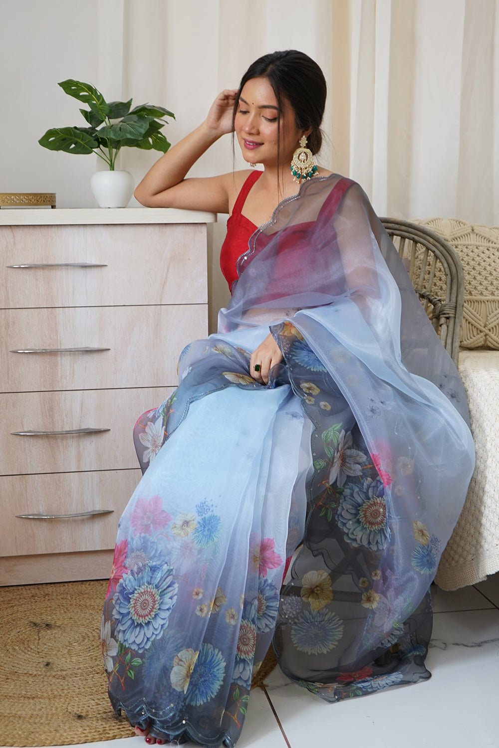Coin Grey Organza Saree