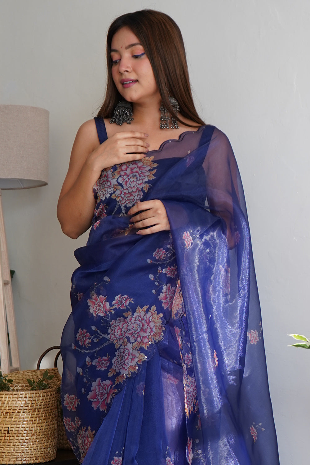Navy Blue Organza Saree