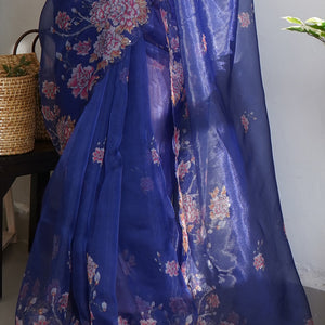 Navy Blue Organza Saree