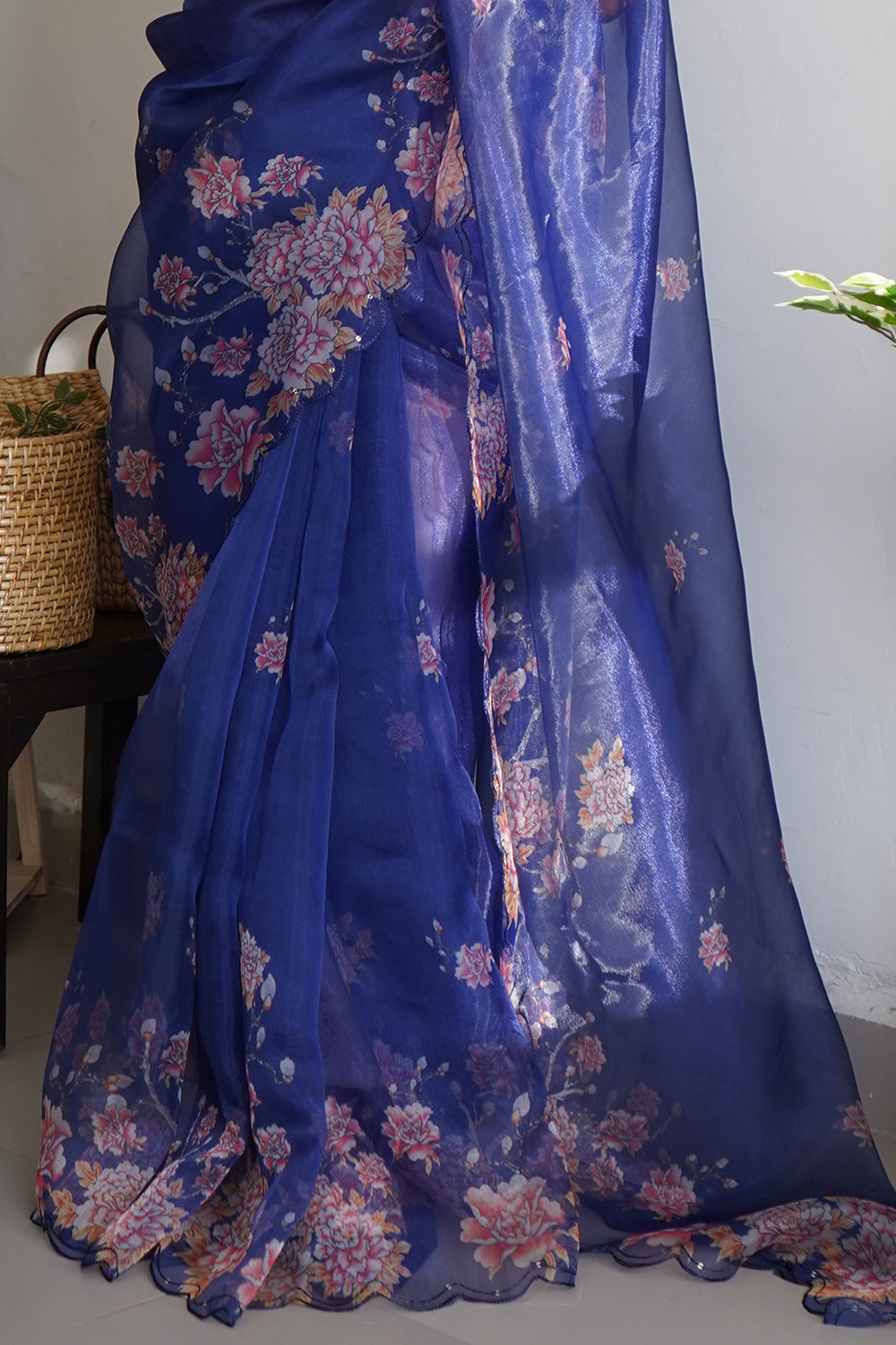 Navy Blue Organza Saree