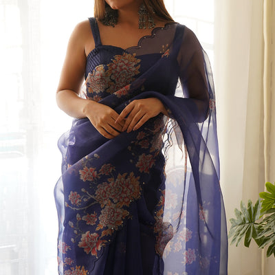 Navy Blue Organza Saree