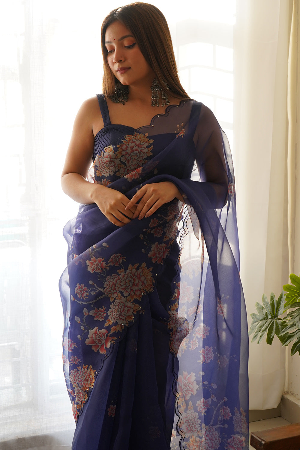 Navy Blue Organza Saree