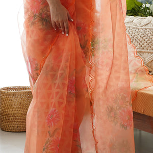 Peach Orange Organza Saree