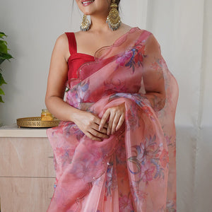 Peach Organza Saree