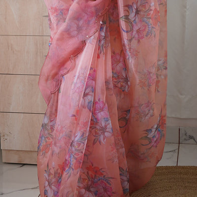 Peach Organza Saree