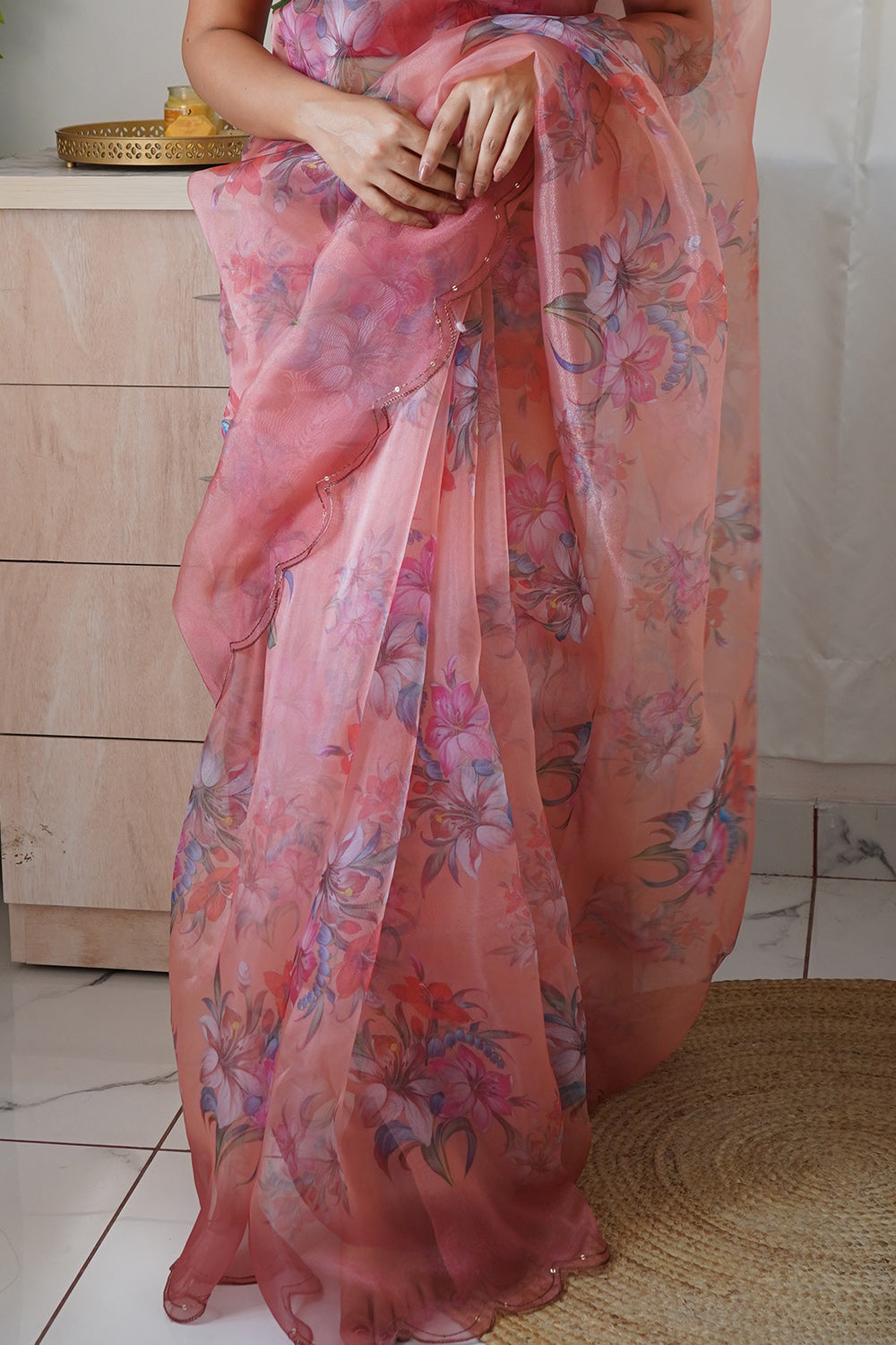 Peach Organza Saree