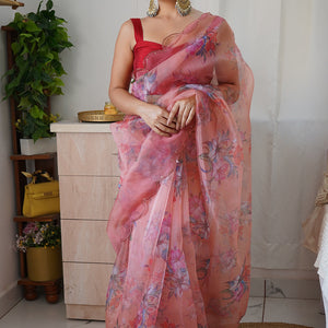 Peach Organza Saree