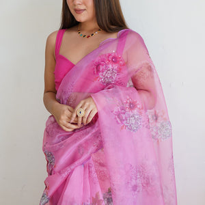 Taffy Pink Organza Saree