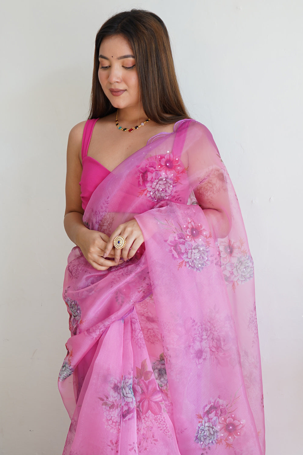 Taffy Pink Organza Saree