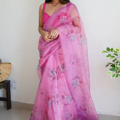 Taffy Pink Organza Saree