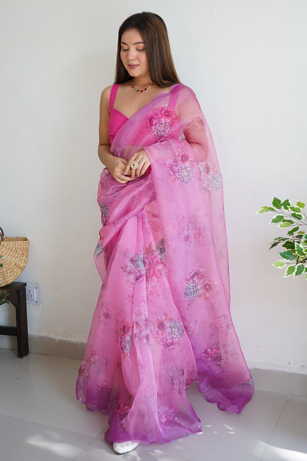 Taffy Pink Organza Saree