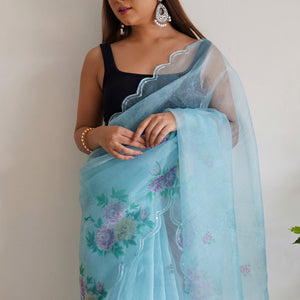 Powder Blue Organza Saree