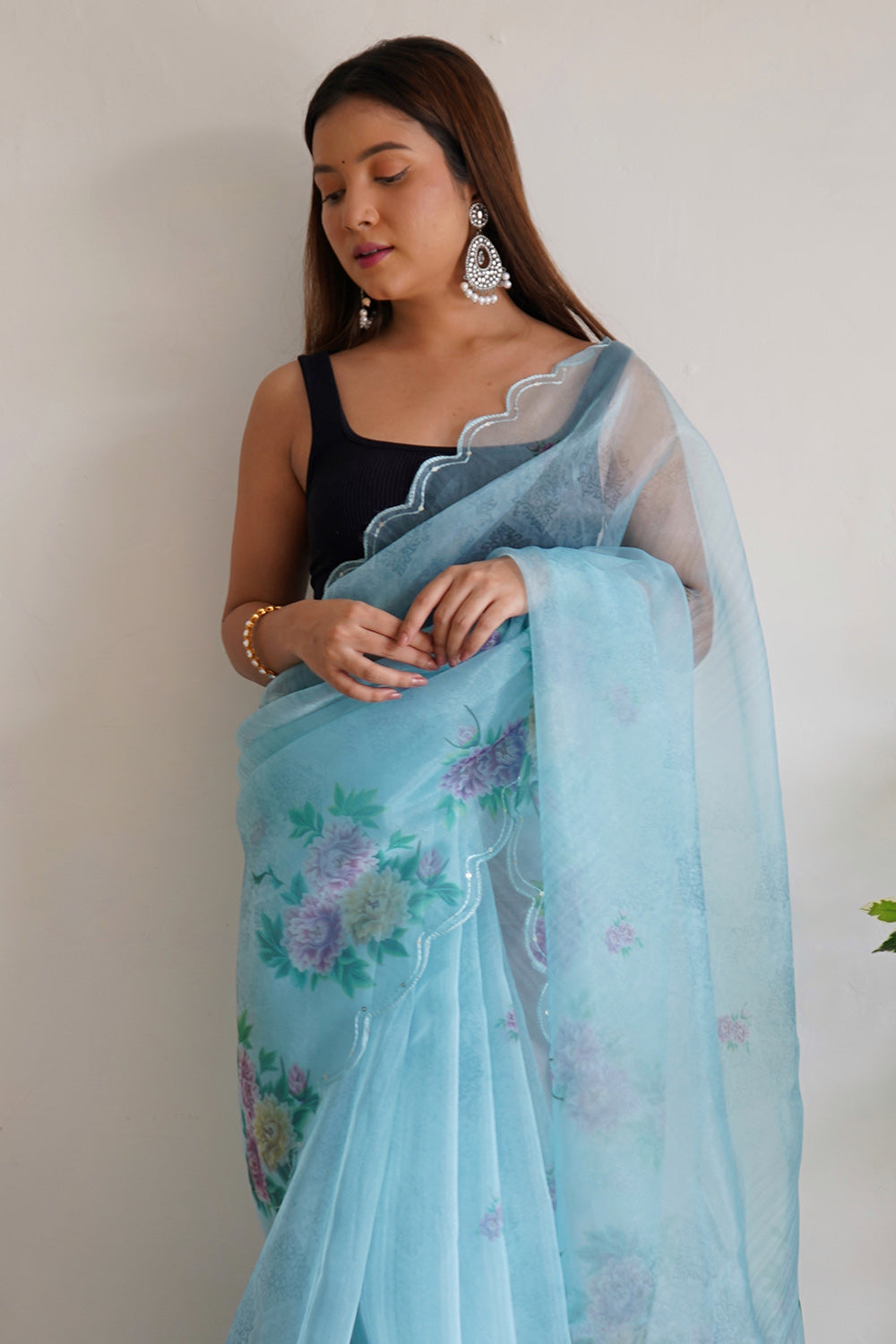 Powder Blue Organza Saree
