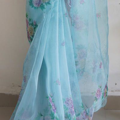 Powder Blue Organza Saree