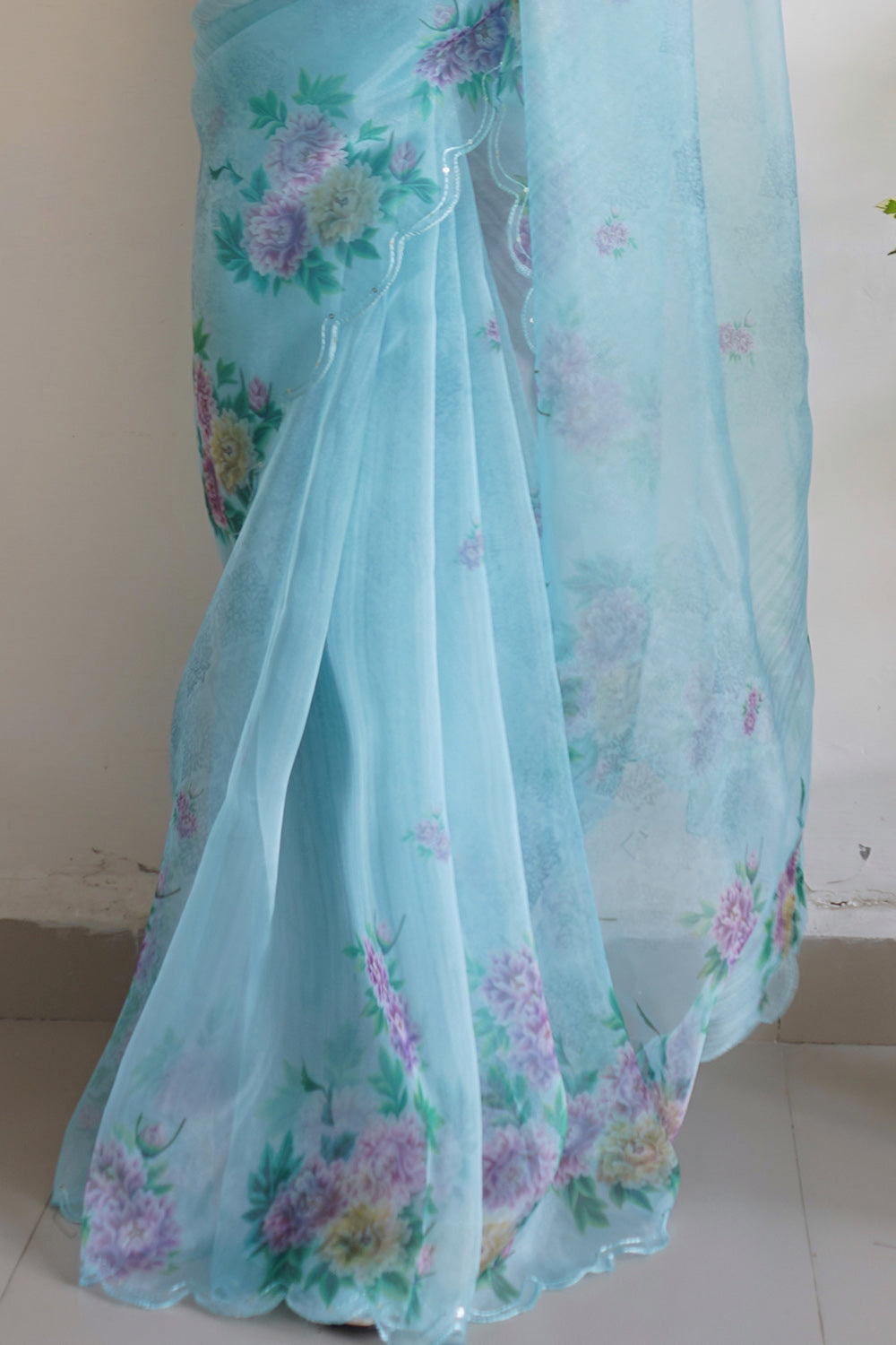 Powder Blue Organza Saree