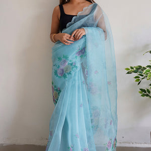 Powder Blue Organza Saree