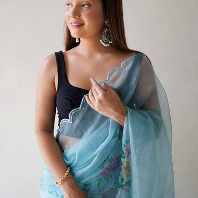 Powder Blue Organza Saree