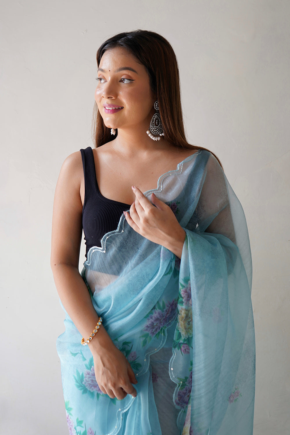Powder Blue Organza Saree