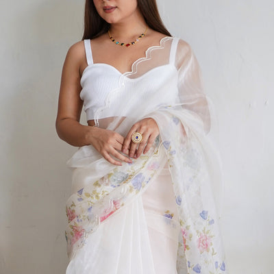 Swan White Organza Saree