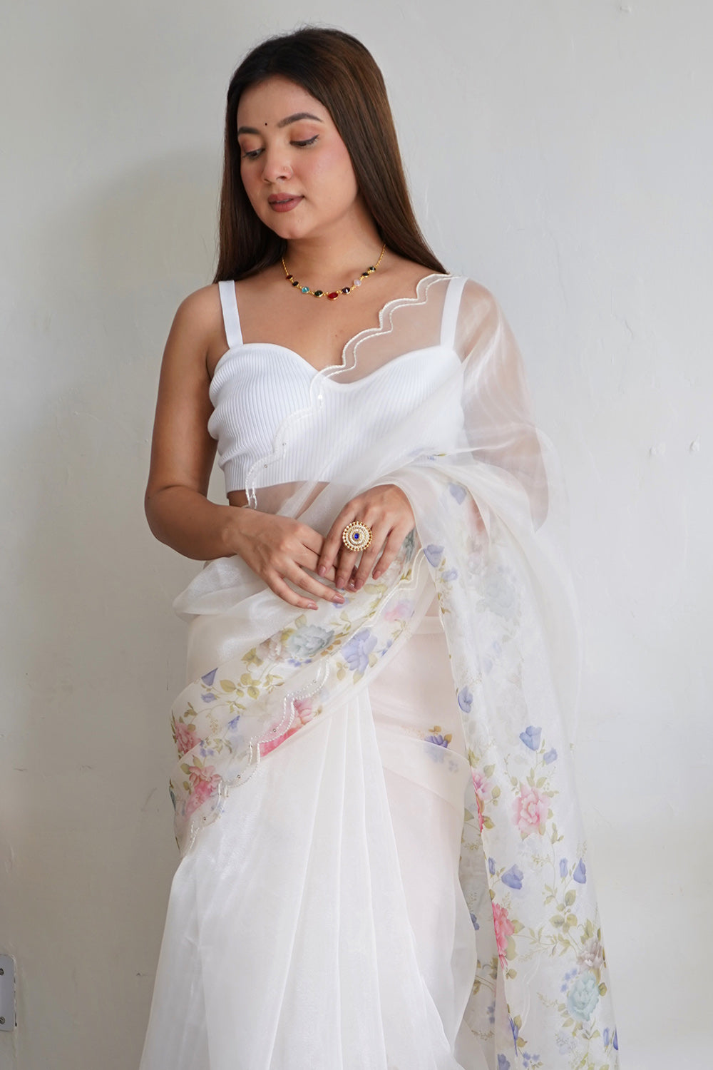 Swan White Organza Saree