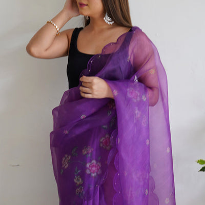 Indigo Wine Organza Saree