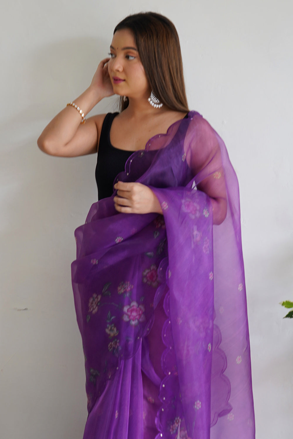 Indigo Wine Organza Saree