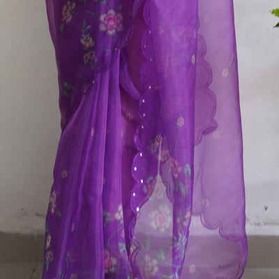 Indigo Wine Organza Saree