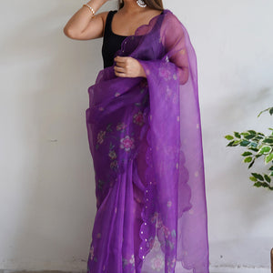 Indigo Wine Organza Saree