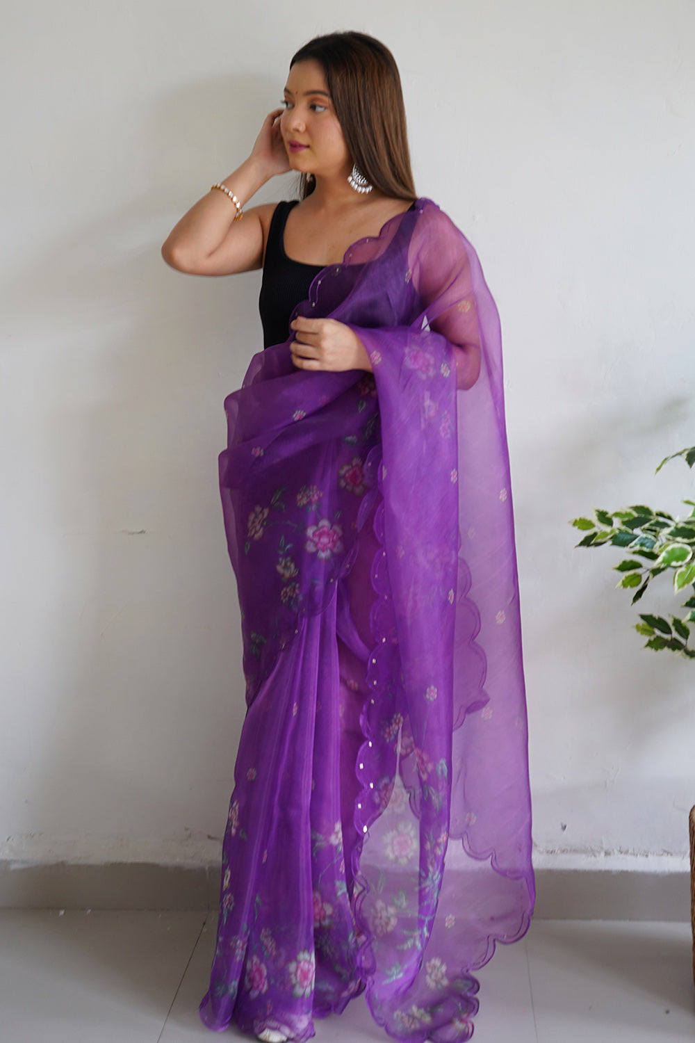 Indigo Wine Organza Saree