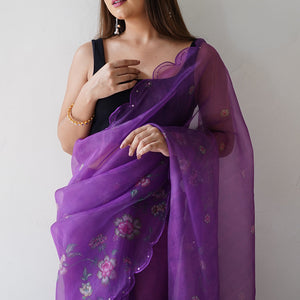 Indigo Wine Organza Saree