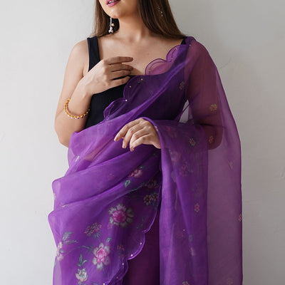 Indigo Wine Organza Saree