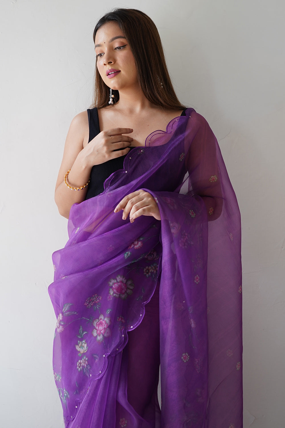 Indigo Wine Organza Saree