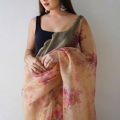 Buttermilk Yellow Organza Saree